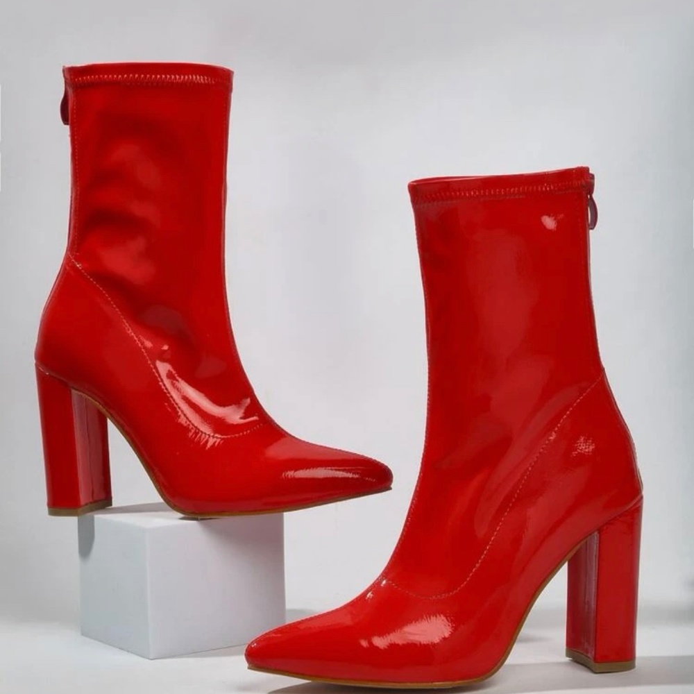 Red chunky heels
